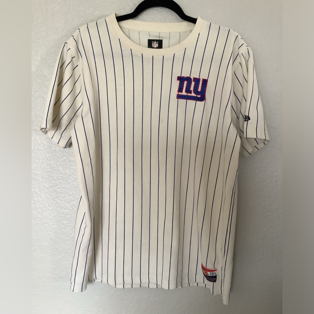 New Era NFL NY Giants 2012 Superbowl XLVI Cream Pinstripe Retro Shirt Large